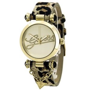 GUESS Iconic Charm & Dazzle Watch in Genuine Leather Animal Print